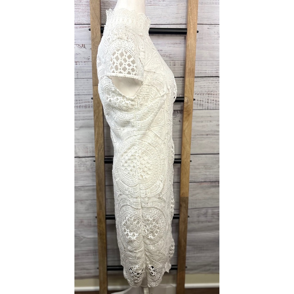 Bisou Bisou Michele Bohbot White Lace High Neck Dress‎ Size 8 - Picture 10 of 11